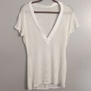 White V-Neck Knit Top